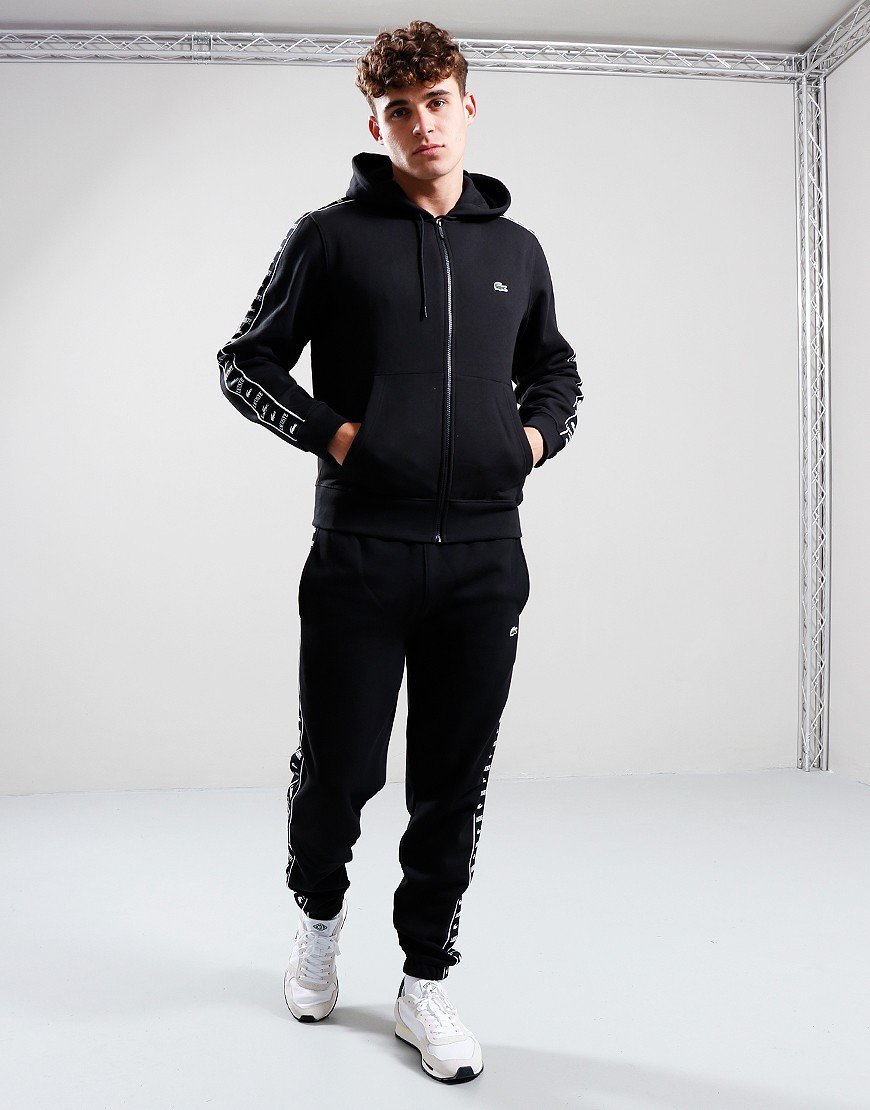 Lacoste Logo Stripe Hoodie Black