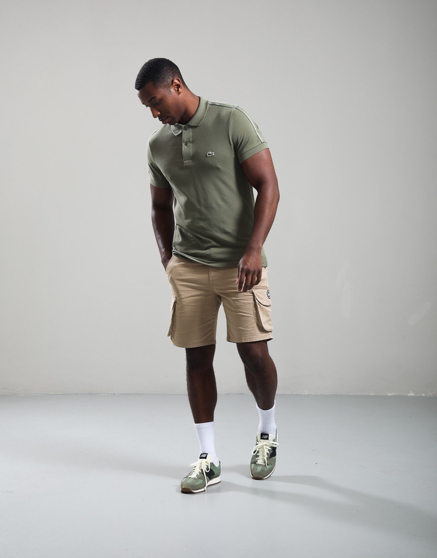 Lacoste Logo Stripe Polo Shirt Khaki