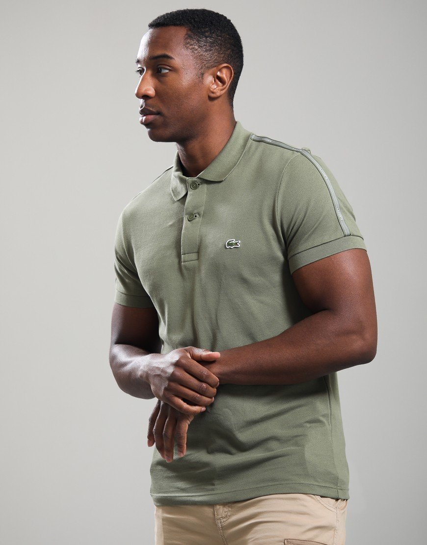 Lacoste Logo Stripe Polo Shirt Khaki