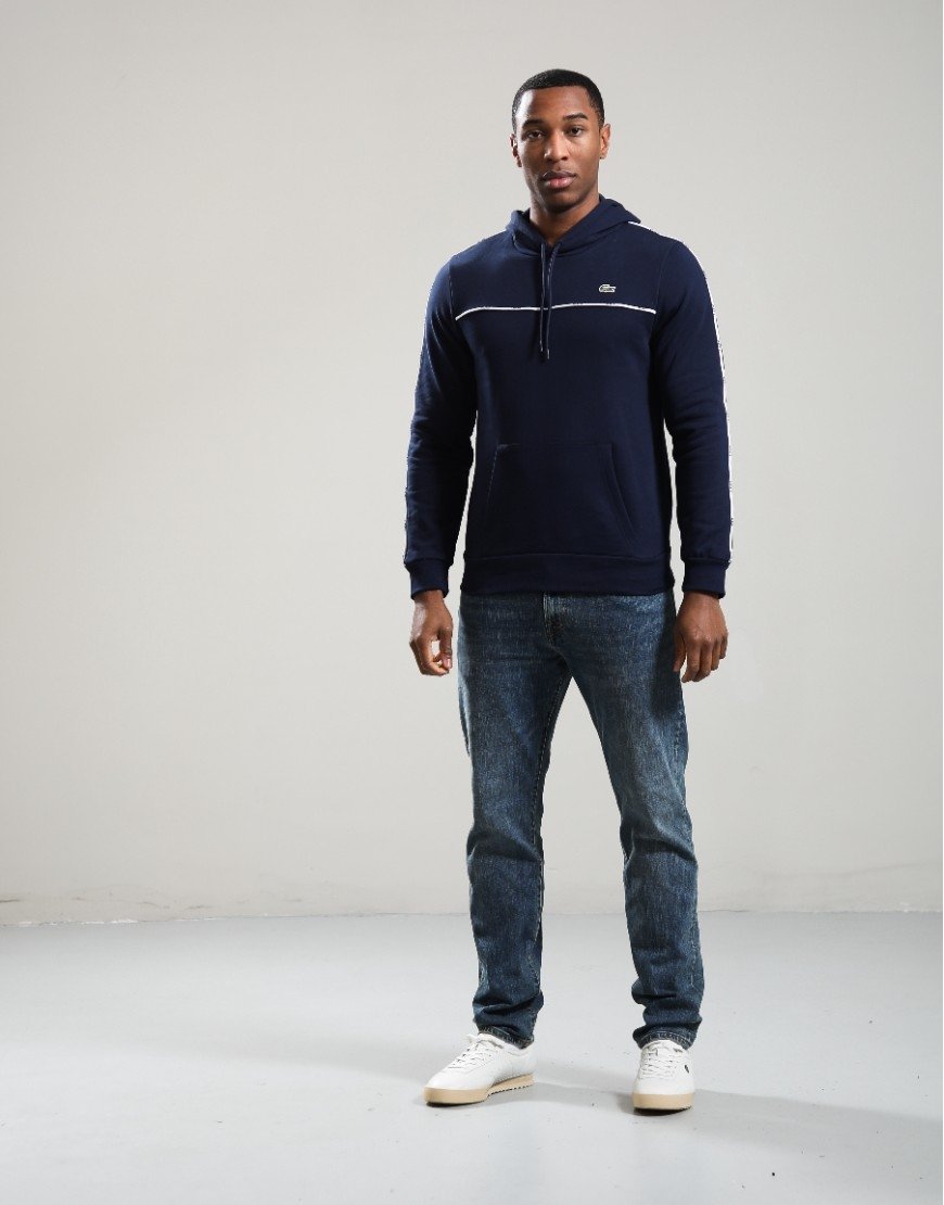 Lacoste Logo Stripe Hoodie Navy Blue