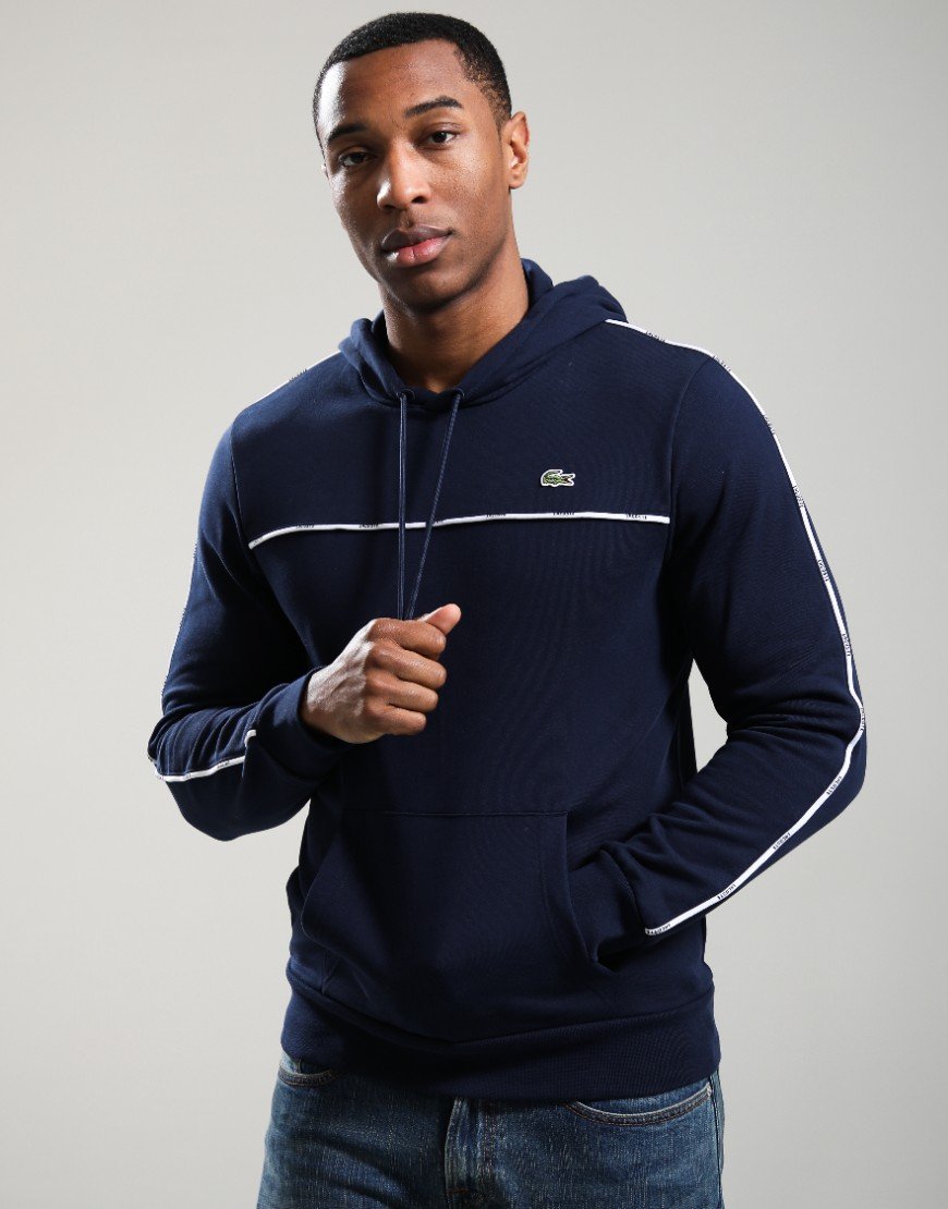 Lacoste Logo Stripe Hoodie Navy Blue