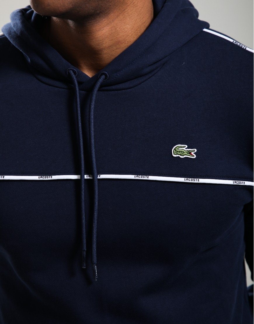 Lacoste Logo Stripe Hoodie Navy Blue