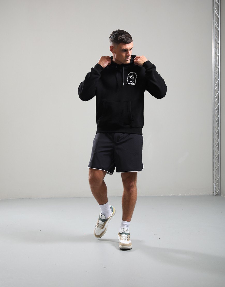 Lacoste Loose Fit Printed Hoodie Black