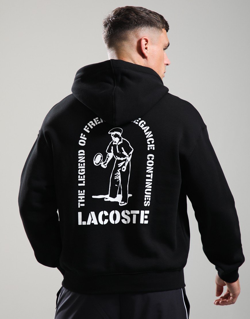 Lacoste Loose Fit Printed Hoodie Black