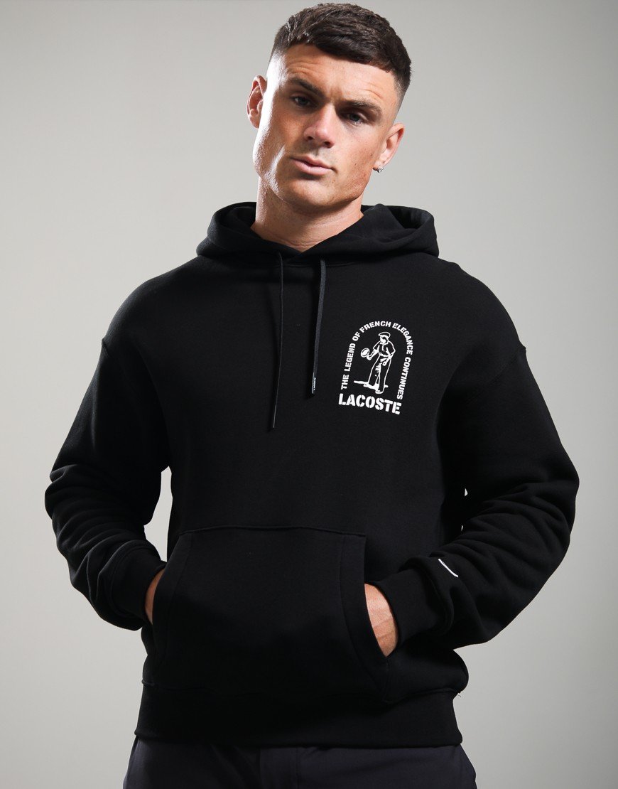 Lacoste Loose Fit Printed Hoodie Black
