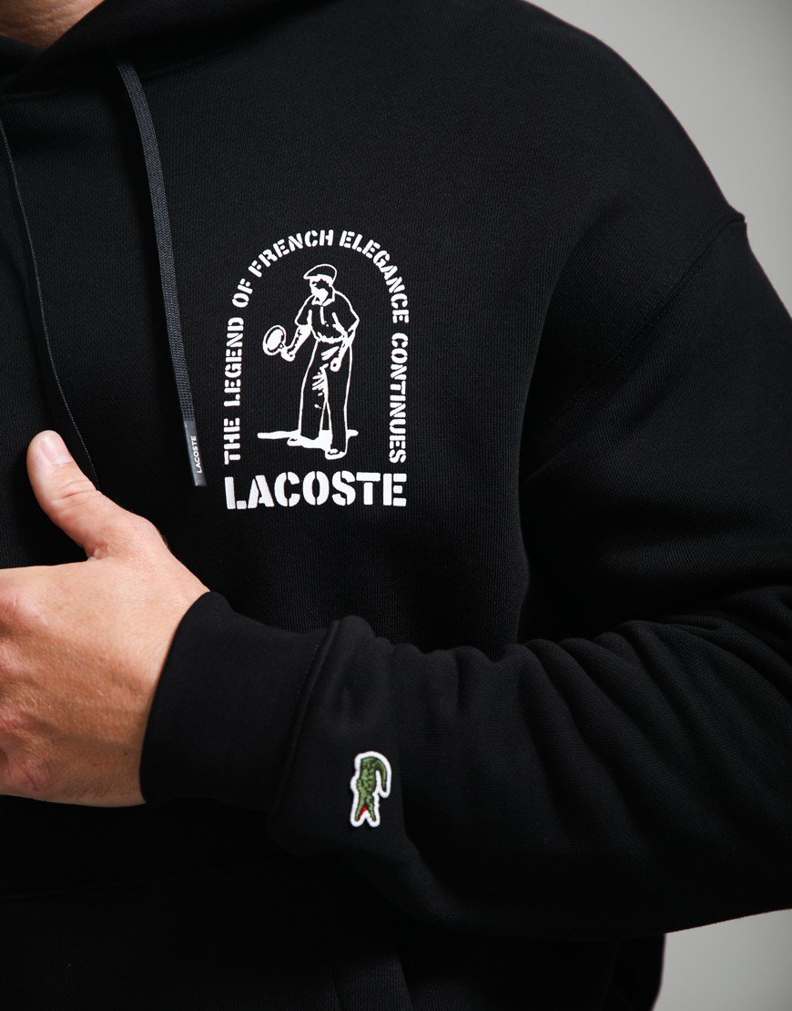 Lacoste Loose Fit Printed Hoodie Black