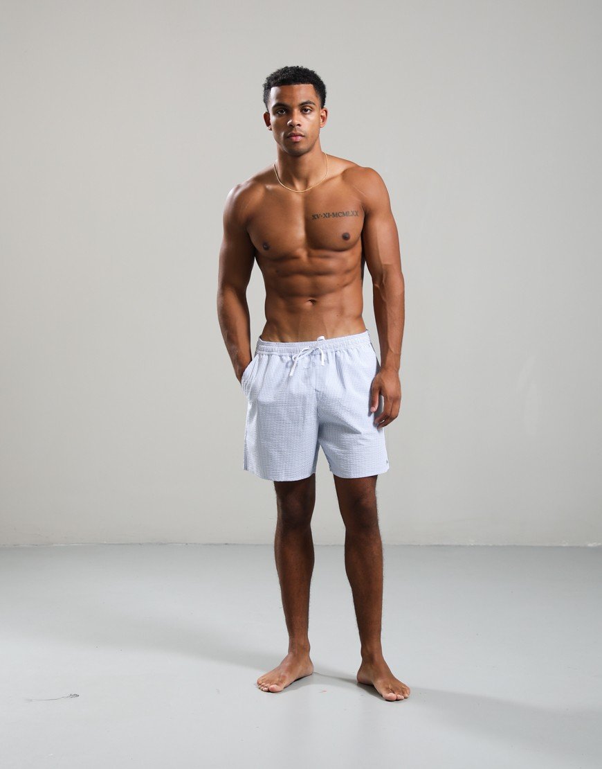 Lacoste Mid Striped Texture Swim Shorts White/Aphylla