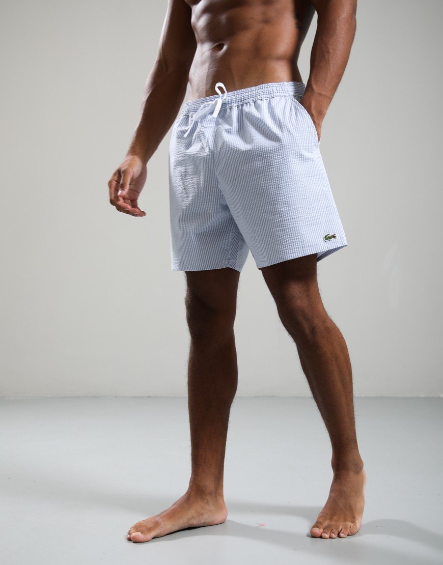 Lacoste Mid Striped Texture Swim Shorts White/Aphylla