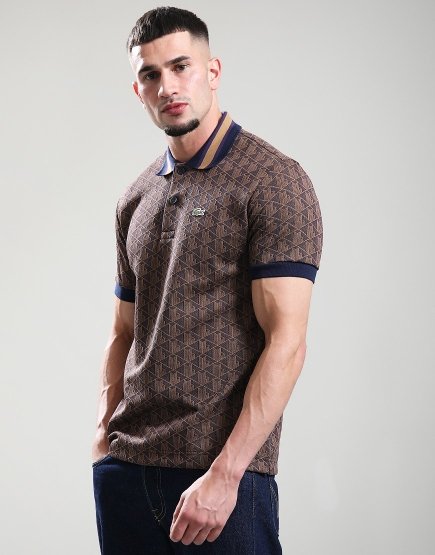 Lacoste Mono Jacquard Polo Shirt Purple/Brown