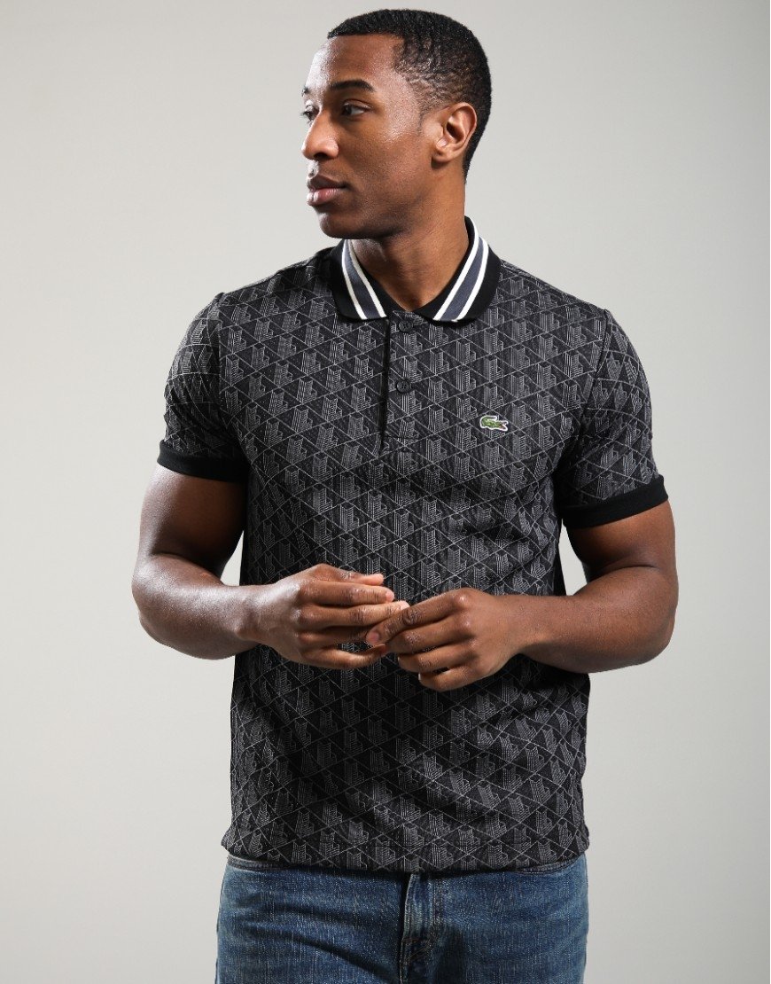 Lacoste Monogram Polo Shirt Black