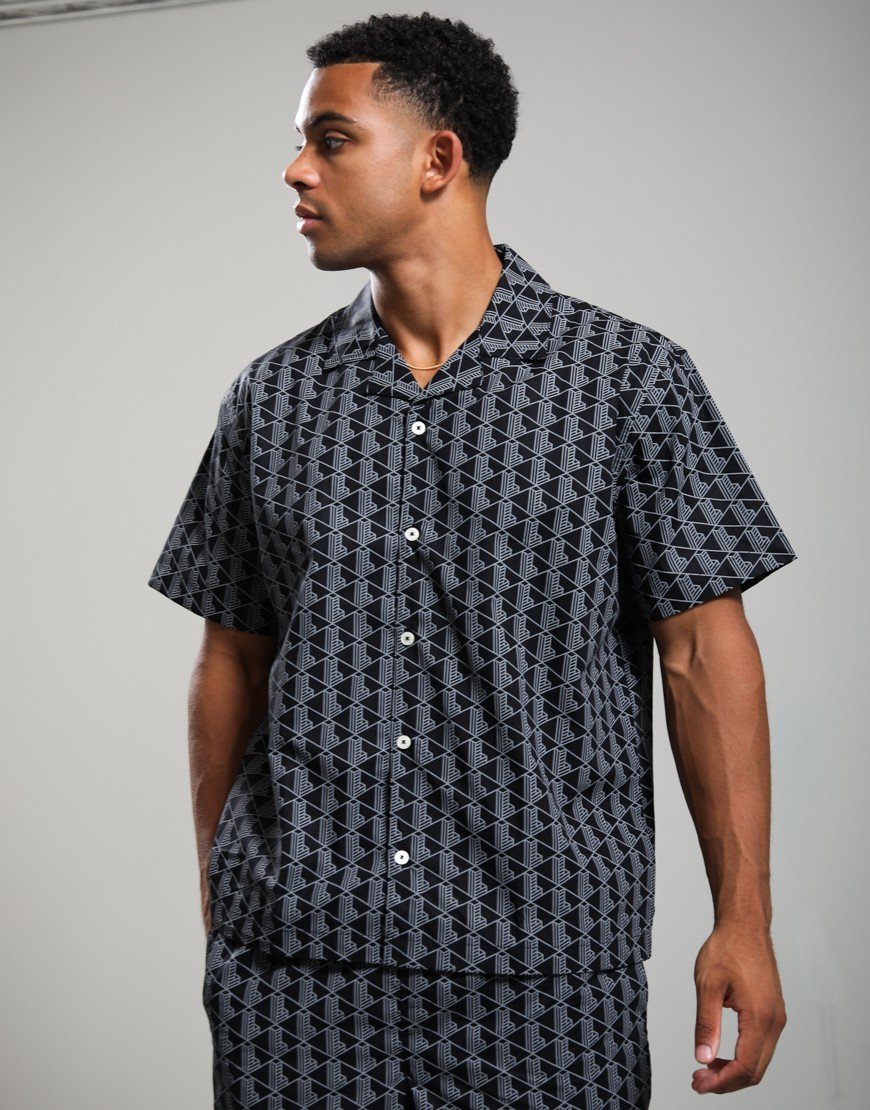 Lacoste Monogram Print Poplin Pyjama Shirt Black/Lead Grey