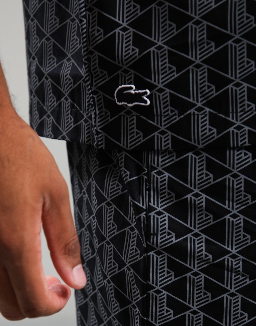 Lacoste Monogram Print Poplin Pyjama Shirt Black/Lead Grey