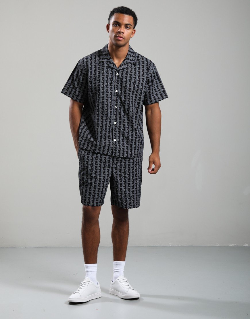 Lacoste Monogram Print Poplin Pyjama Shorts Black/Lead Grey