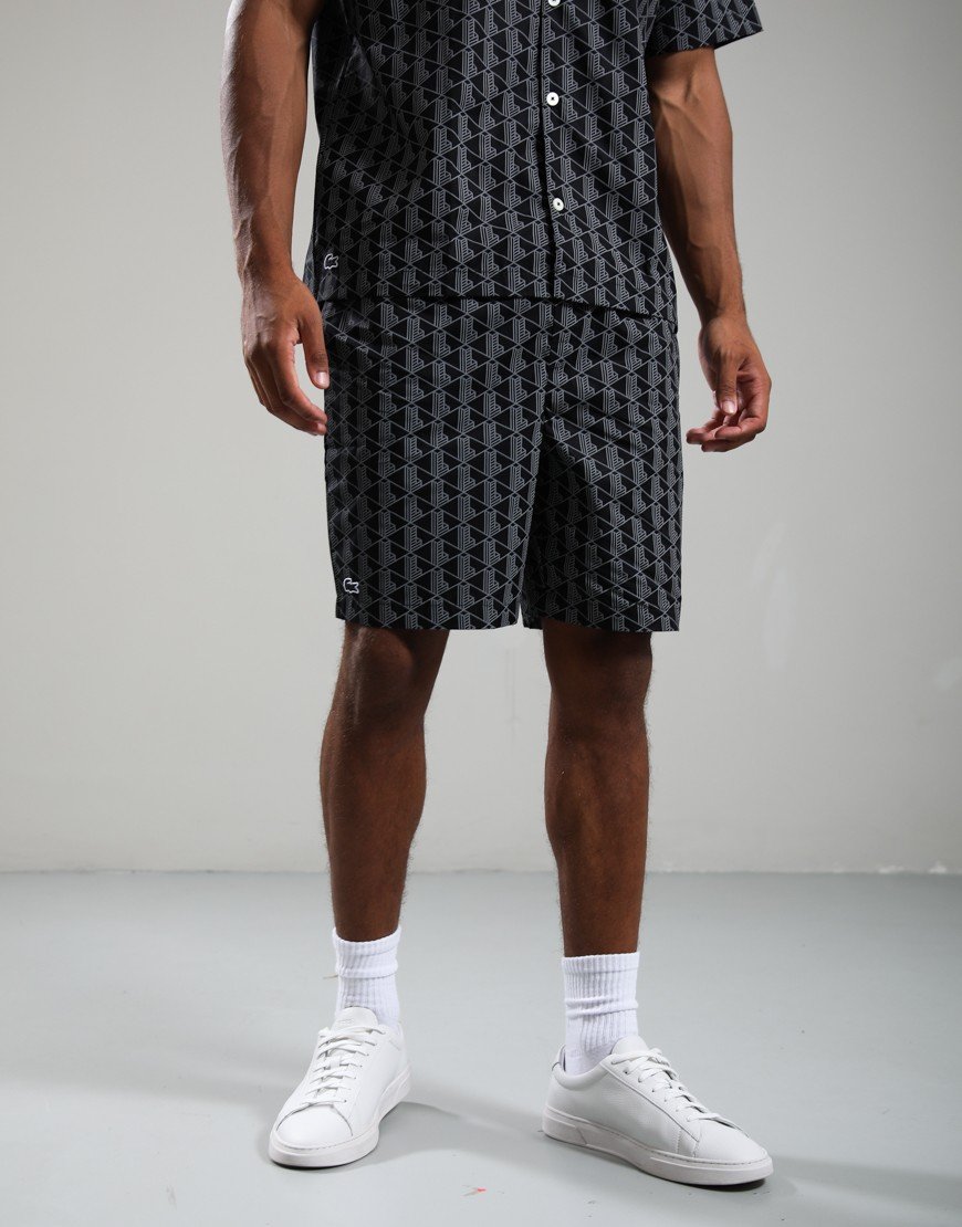 Lacoste Monogram Print Poplin Pyjama Shorts Black/Lead Grey