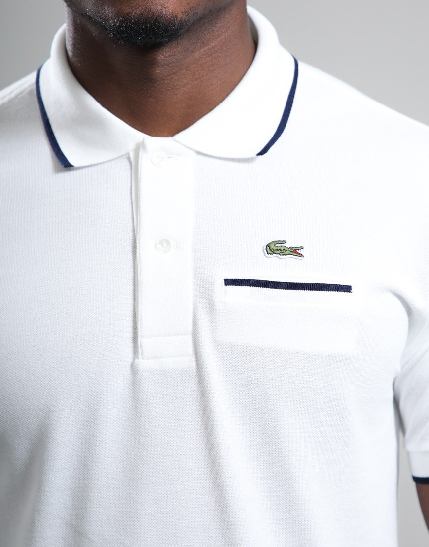 Lacoste Pocket Accent Polo Shirt White/Navy Blue