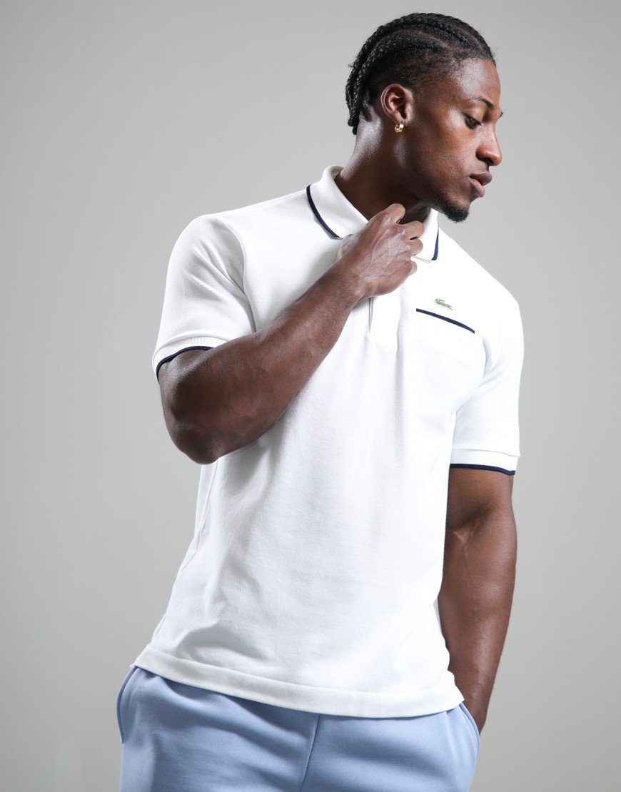 Lacoste Pocket Accent Polo Shirt White/Navy Blue