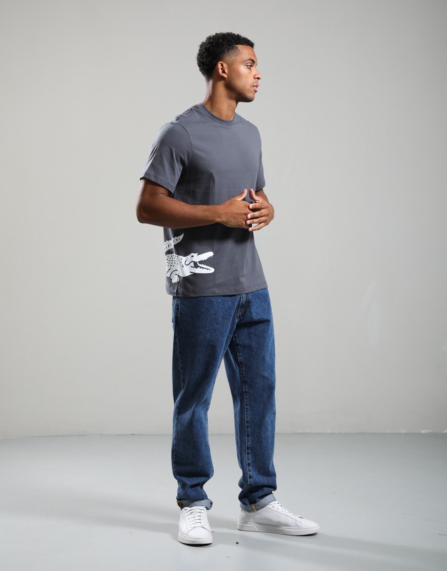 Lacoste Printed Cotton Loungewear T-Shirt Flagstone/White