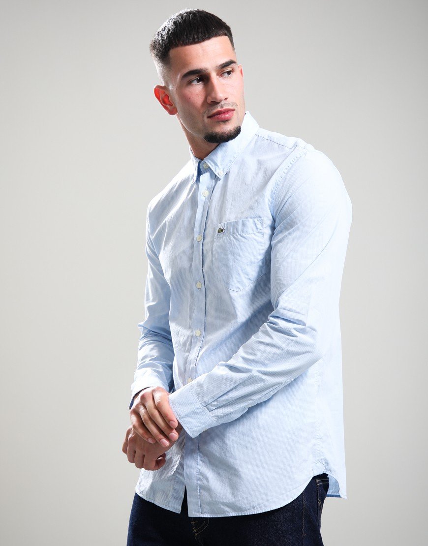 Lacoste Gingham Long Sleeve Shirt White/Blue