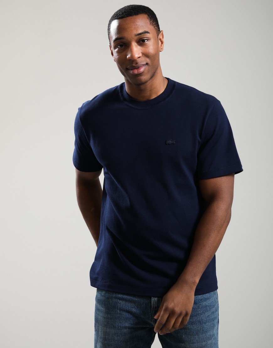 Lacoste Ribbed Neck Petit Piqué T-shirt Navy Blue