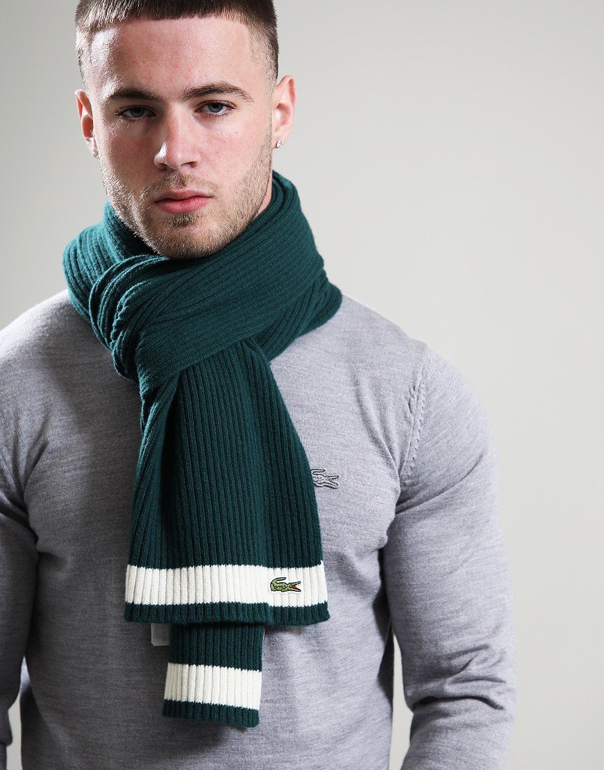 Lacoste Ribbed Scarf Green White