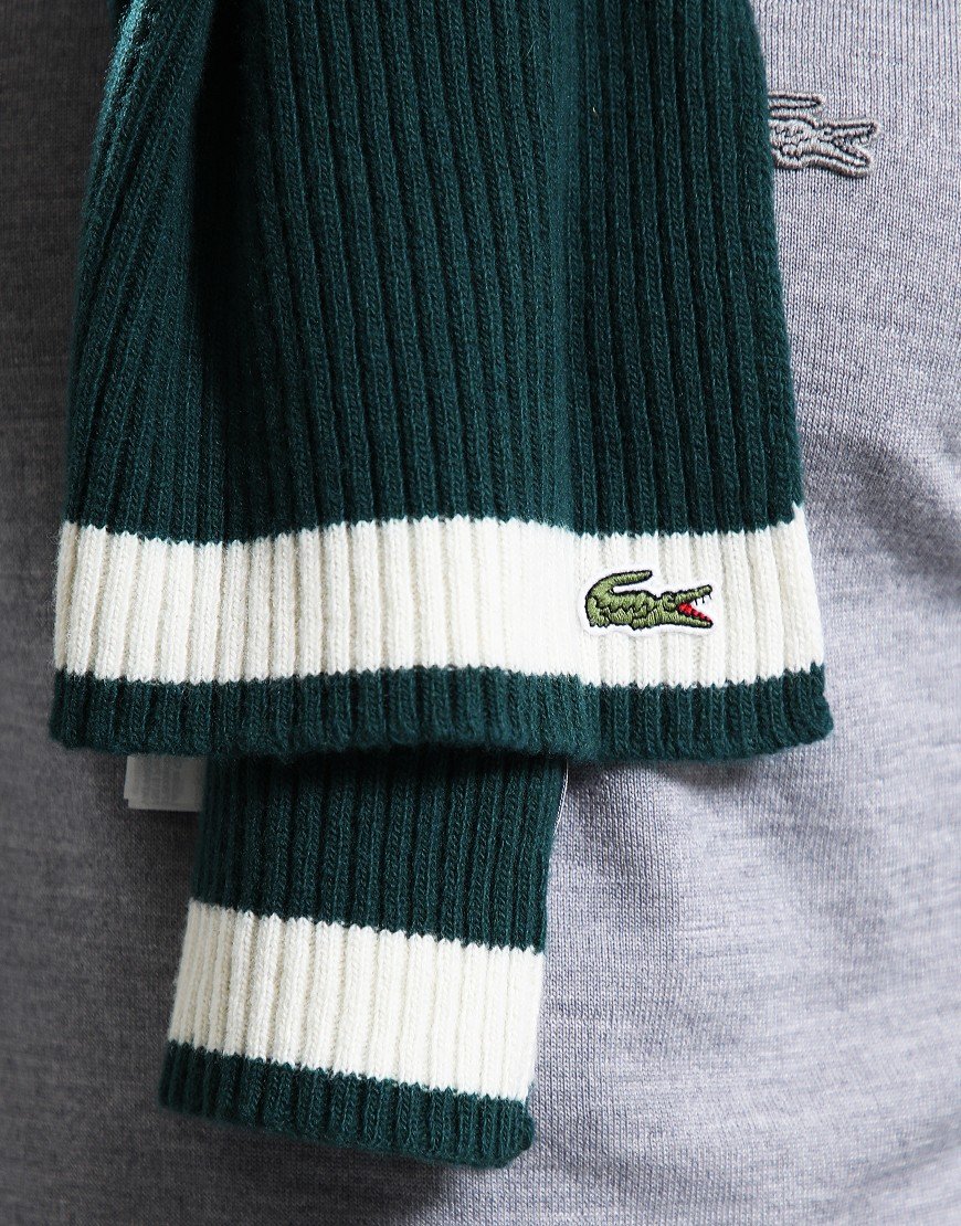 Lacoste Ribbed Scarf Green White