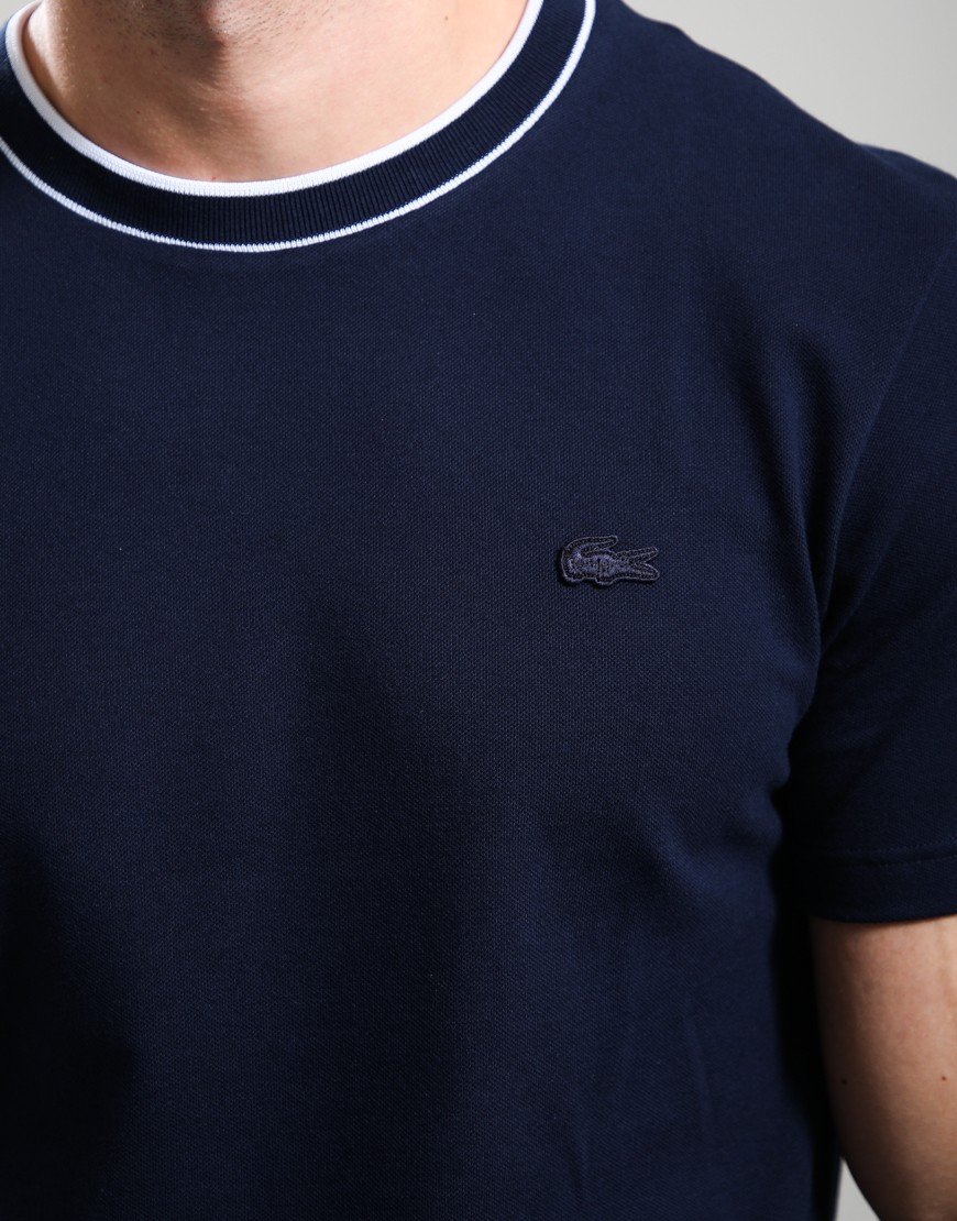 Lacoste Stripe Collar T-Shirt Navy Blue