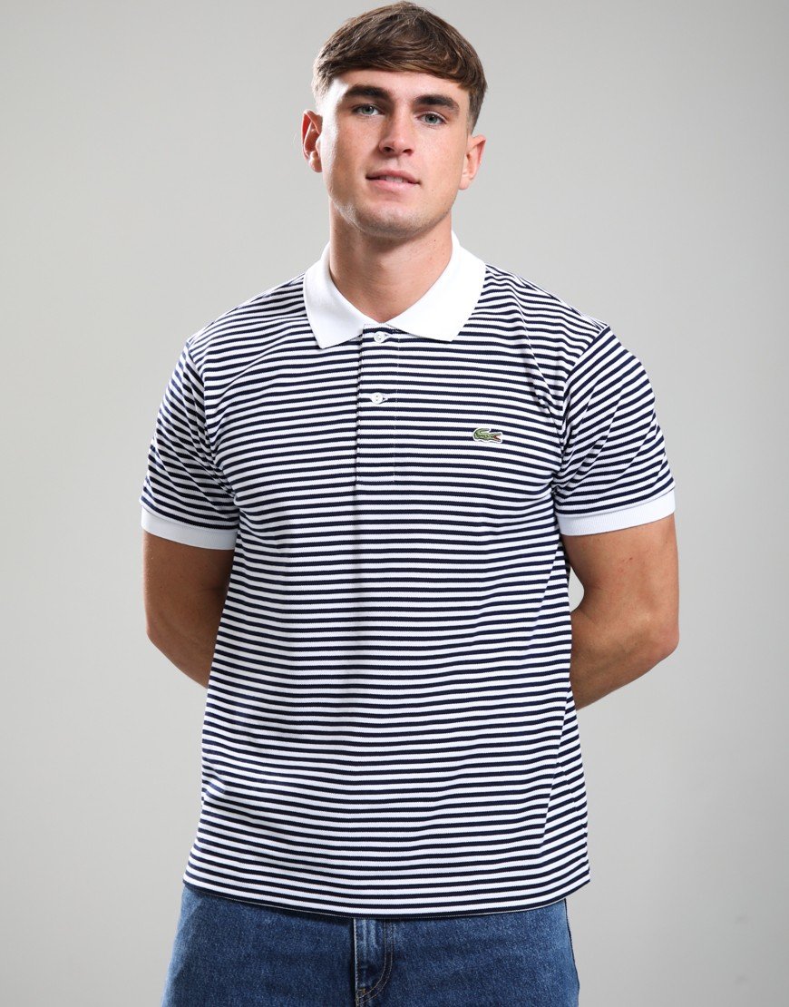 Lacoste Stripe Pique Polo Shirt White/Navy