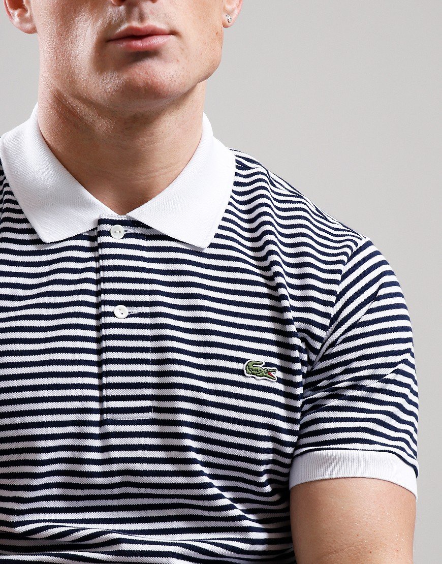 Lacoste Stripe Polo Shirt White Navy Blue Terraces Menswear Lacoste Stripe Polo Shirt White Navy Blue Terraces Menswear