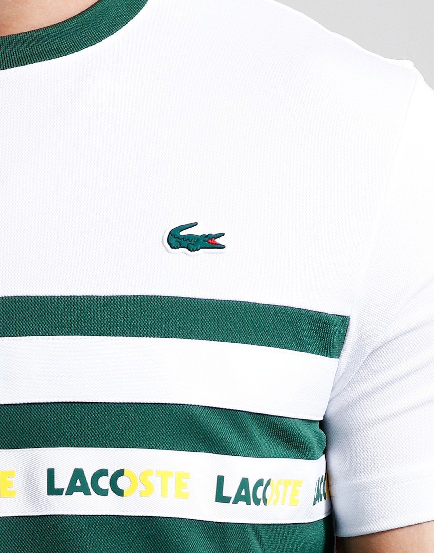 Lacoste Stripe Tennis T-Shirt Green/White