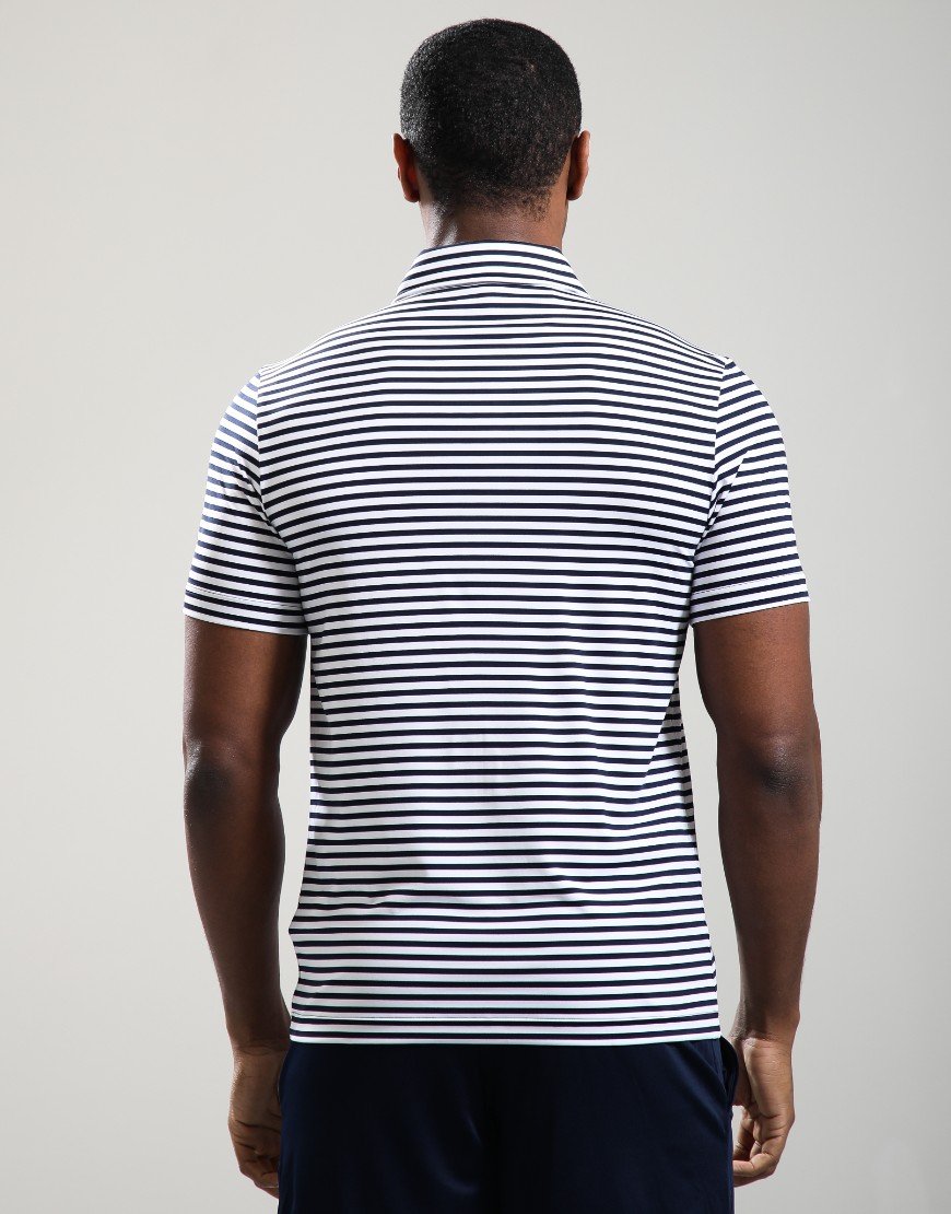 Lacoste Striped Golf Polo Shirt Navy Blue/White