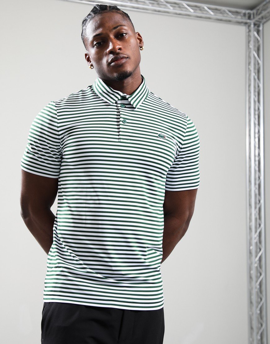 Lacoste Striped Golf Polo Shirt Green/White