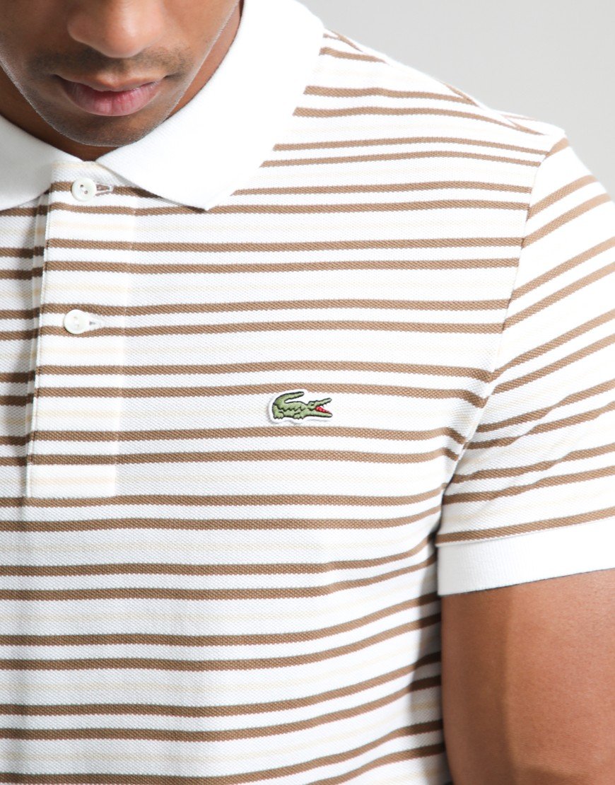Lacoste Striped Mini Pique Polo Shirt Cookie/Flour