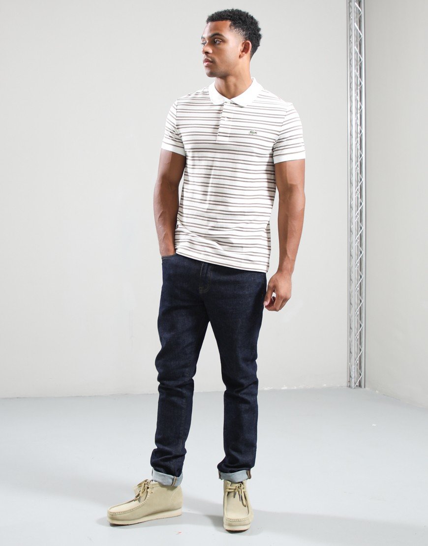 Lacoste Striped Mini Pique Polo Shirt Cookie/Flour