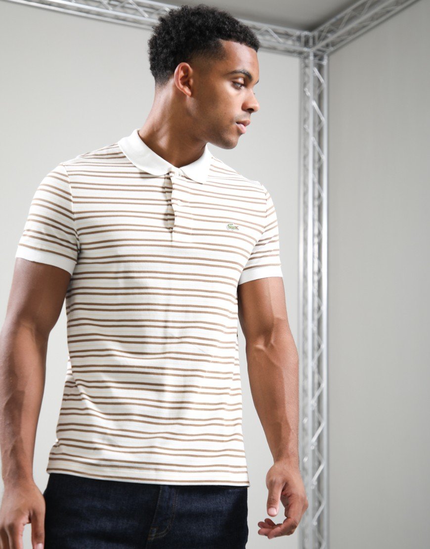 Lacoste Striped Mini Pique Polo Shirt Cookie/Flour