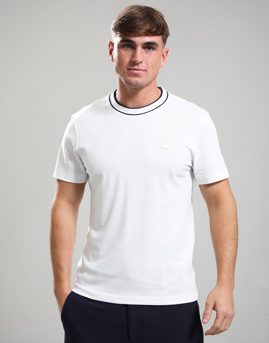 Lacoste Stretch Pique Stripe Collar T-Shirt Flour