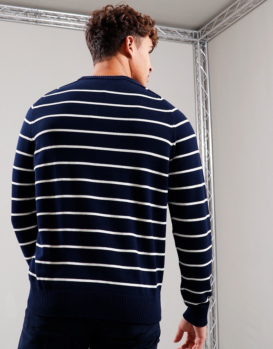 Lacoste Striped Crew Sweat Navy Blue/White
