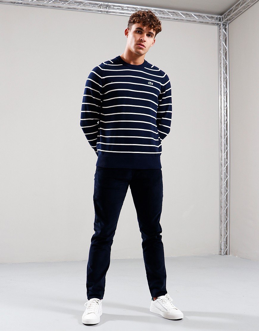 Lacoste Striped Crew Sweat Navy Blue/White