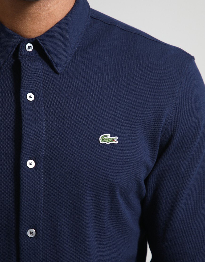 Lacoste Cotton Pique Long Sleeve Shirt Navy Blue