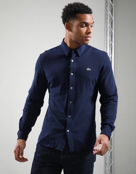 Lacoste Cotton Pique Long Sleeve Shirt Navy Blue