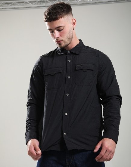 LUKE 1977 Seattle Crinkled Nylon Overshirt Black