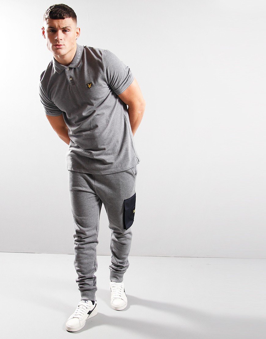 Lyle & Scott Brand Ringer Polo Shirt Medium Grey Marl 
