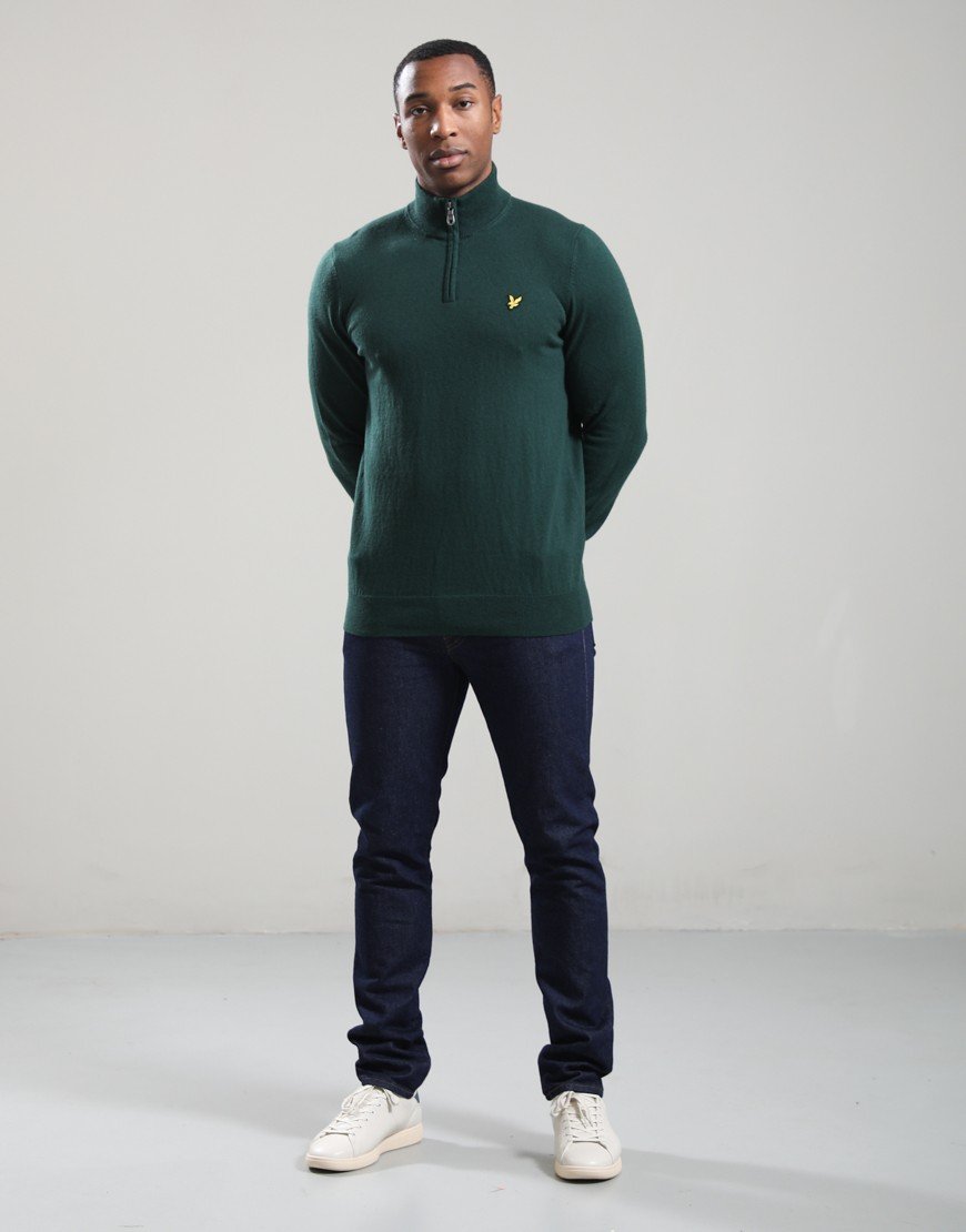 Lyle & Scott Cotton Merino Quarter Zip Jumper Dark Green