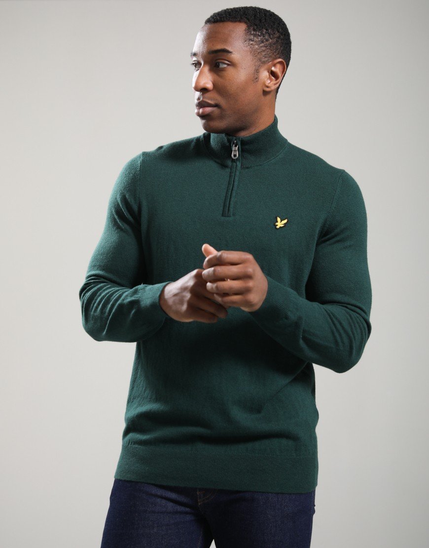 Lyle & Scott Cotton Merino Quarter Zip Jumper Dark Green