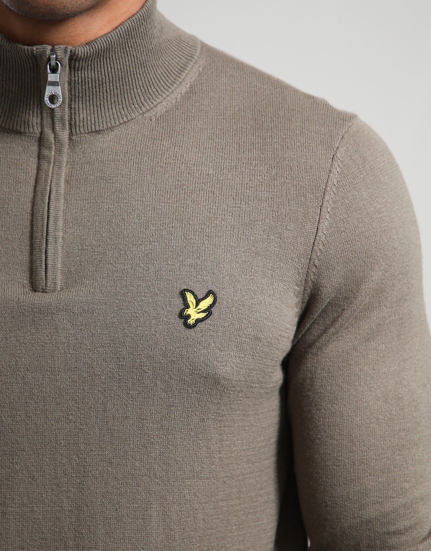 Lyle & Scott Cotton Merino Quarter Zip Knit Khaki Ash