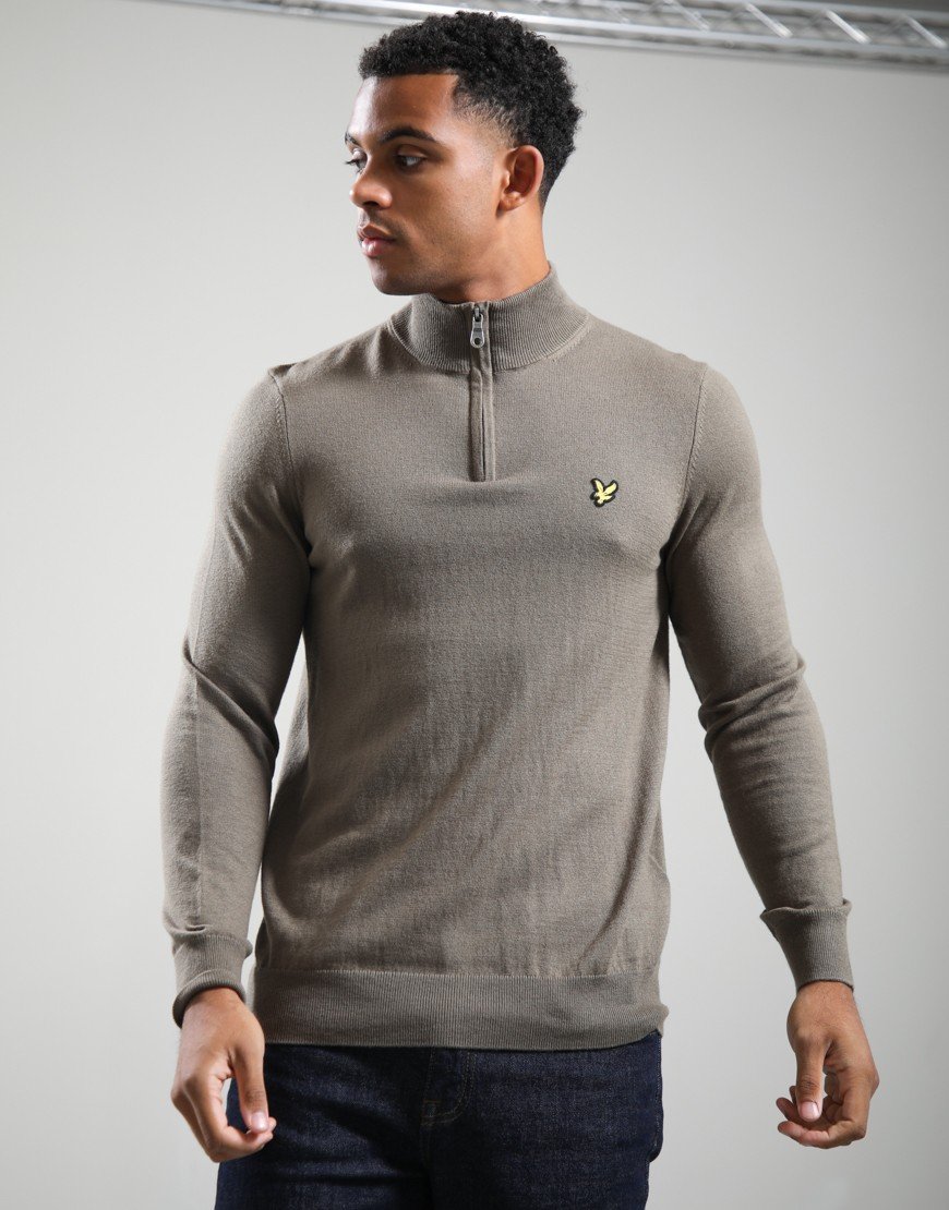 Lyle & Scott Cotton Merino Quarter Zip Knit Khaki Ash