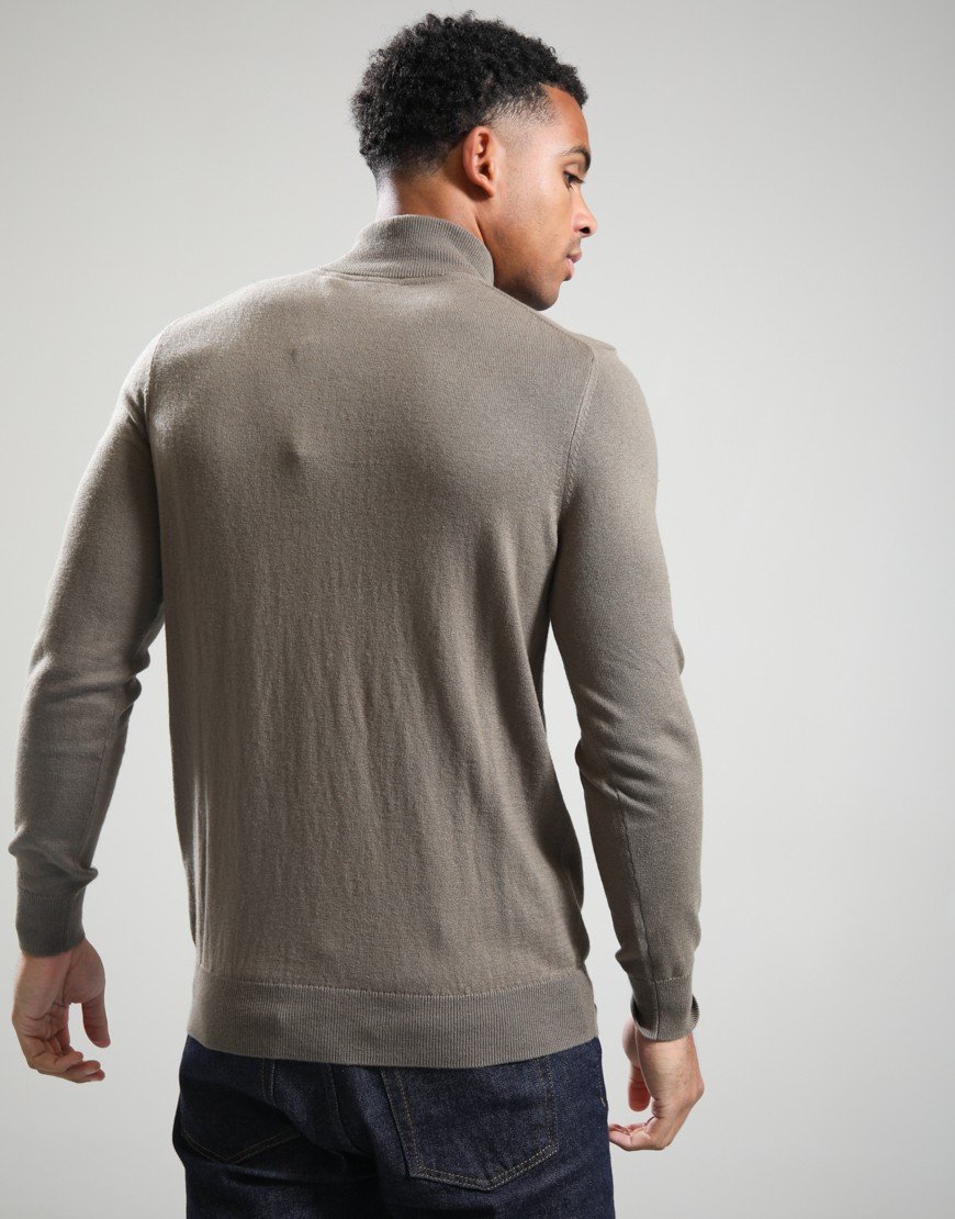 Lyle & Scott Cotton Merino Quarter Zip Knit Khaki Ash