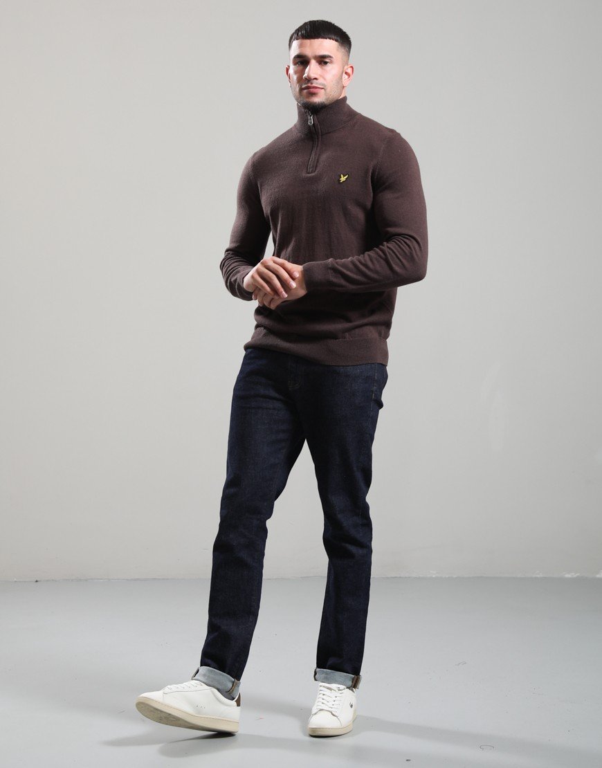 Lyle & Scott Cotton Merino Quarter Zip Jumper Espresso