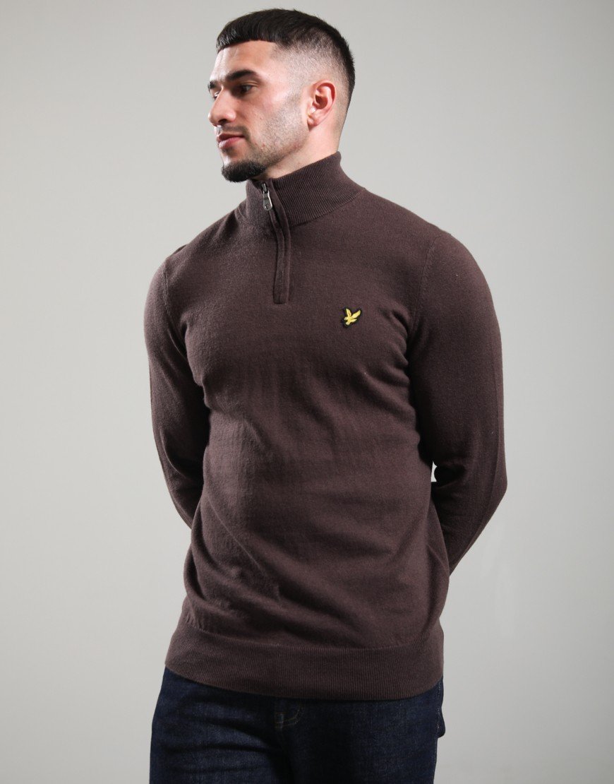 Lyle & Scott Cotton Merino Quarter Zip Jumper Espresso