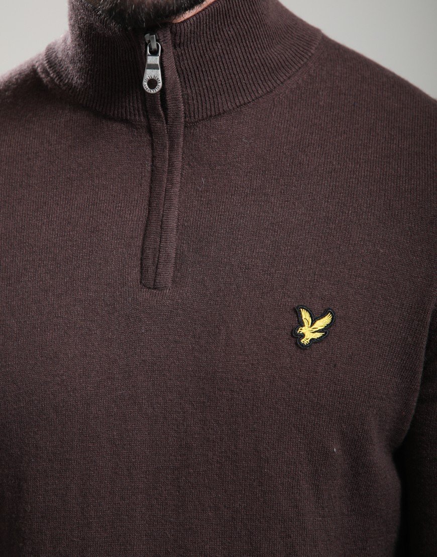 Lyle & Scott Cotton Merino Quarter Zip Jumper Espresso