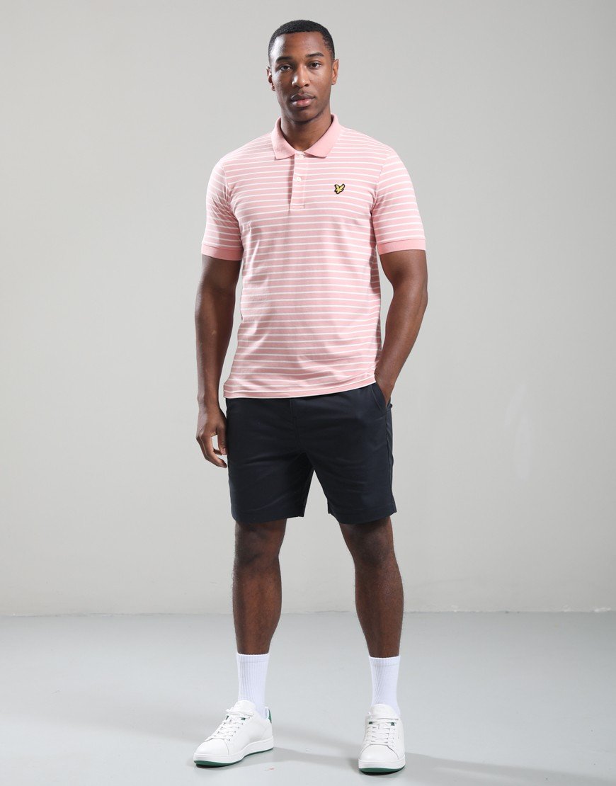 Lyle & Scott Pique Breton Polo Shirt Pink Grapefruit/White